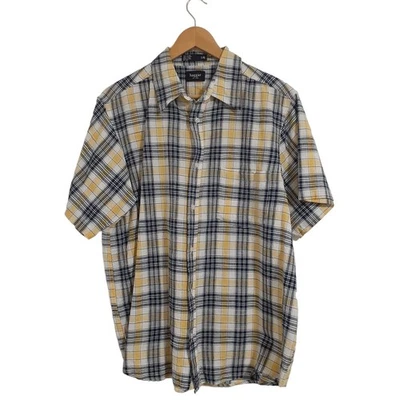 Haggar mens button up shirt size L yellow blue plaid short sleeve - Image 1 of 3