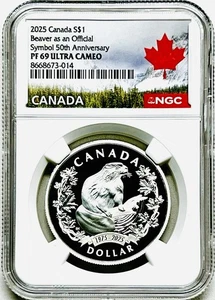 2025 $1 CANADA SILVER DOLLAR PROOF NGC PF69 UCAM BEAVER AS AN OFFICIAL SYMBOL FR - Picture 1 of 3
