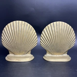 Fermalibri vintage MCM 2x ottone massiccio conchiglia capesante vongole art deco spiaggia nautica 5" - Foto 1 di 6