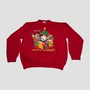 Camiseta De Colección Mickey & Pluto Felices Fiestas Manga Larga Talla Grande Disney Roja - Imagen 1 de 7