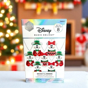 Set of 8 Disney Magic Holiday Mickey & Minnie Blinking Led Light String White - Picture 1 of 4