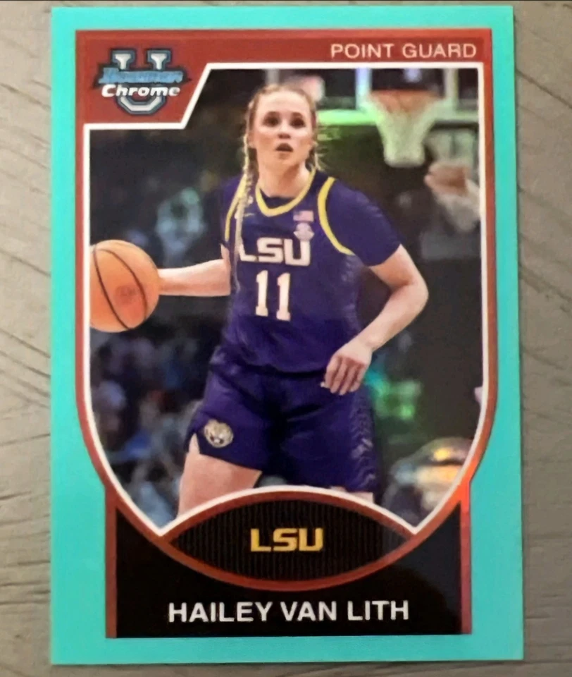 2023-24 Bowman Chrome U Hailey Van LIth 07B-26 Aqua Refractor 108/150 RC MINT - Image 1 of 2