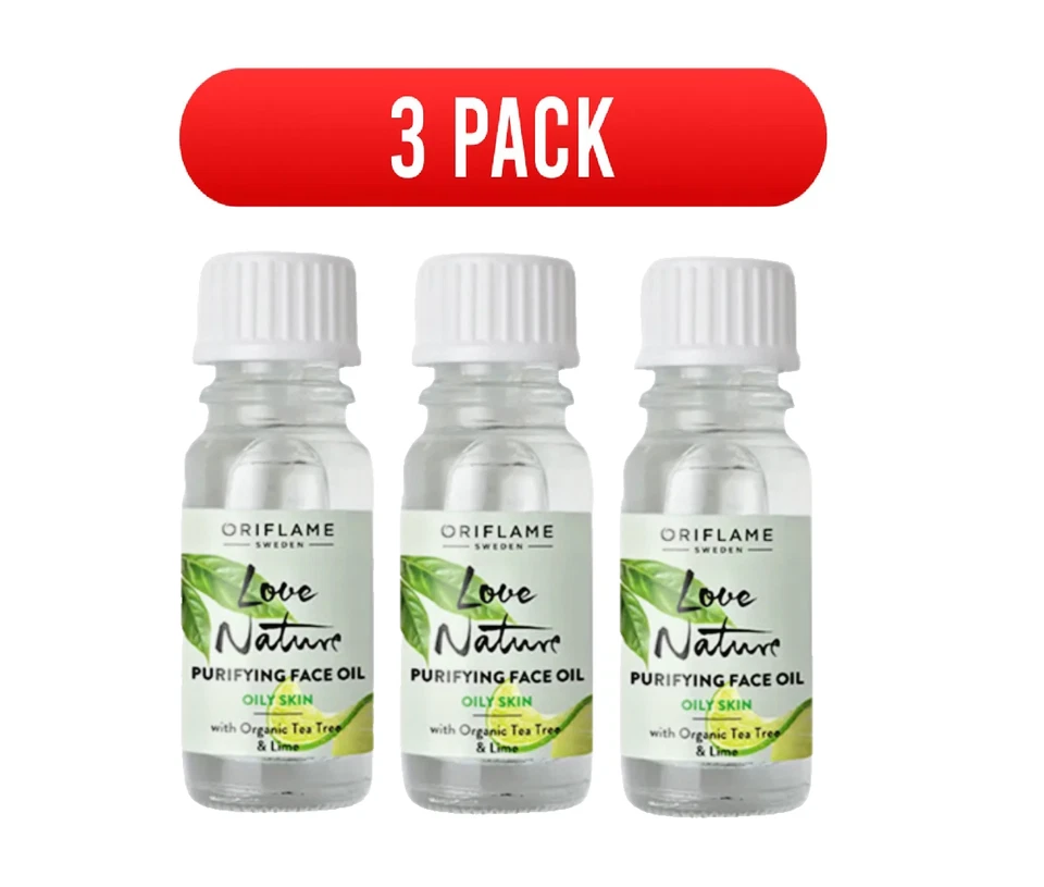 Pack de 3 aceites faciales purificadores Oriflame Love Nature con árbol de té orgánico y lima 10 ml Foto 1 de 4