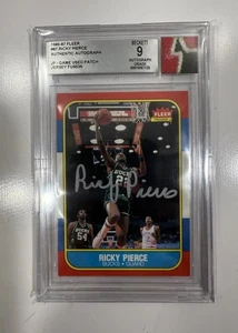 1986-87 Fleer #87 Ricky Pierce RC signed handsigniert GAME USED PATCH BGS 9 AUTO - Bild 1 von 2