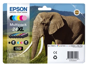 Cartuccia di inchiostro Epson 24Xl Elephant nero ciano magenta giallo ad alta resa confezione multipla - Foto 1 di 3