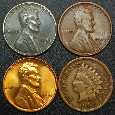 US COINS- Indian Head Penny, WW2 Steel Cent, Lincoln Wheat Cent Set- NO JUNK LOT - Image 1 of 2