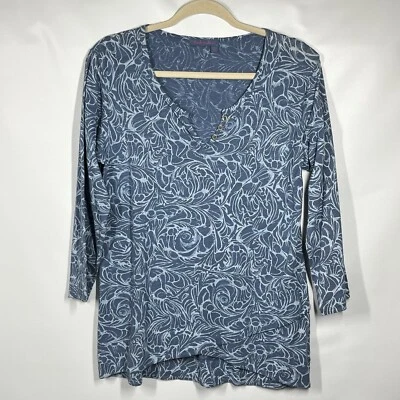 FRESH PRODUC LS Top S Dobladillo Cruzado Elastizado Azul Remolino Playa EE. UU. Muestra Nuevo sin Etiquetas Foto 1 de 4