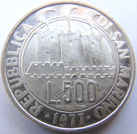 SAN MARINO 1977 silver 500 Lire grading UNCIRCULATED Cover