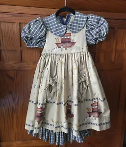 Vintage Daisy Kingdom handgefertigte Schürze Stirn Wirbelkleid Noah's Arche Puff Ärmel - Bild 1 von 7