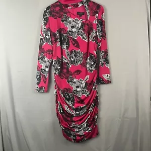 Eloquii Midi Dress Women's 14 Pink Floral Ruched Asymmetrical Neck Wedding Guest - Picture 1 of 8