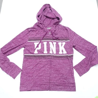 Victoria Secret Pink Hoodie Women's Medium Pink Cotton Long Sleeve Drawstring - Image 1 of 4