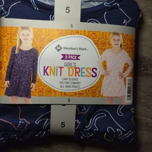 Member's Mark Knit Dresses Girl Size 5 Long Sleeve 2 Pack Assortment - Picture 1 of 4