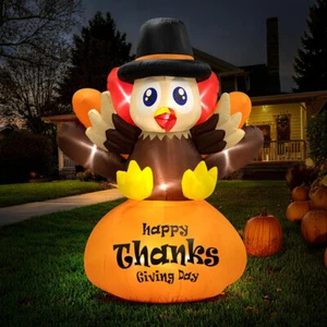 6ft Thanksgiving Inflatable Blow up Turkey LED Lighted Outdoor Lawn Yard Deco - Picture 1 of 8