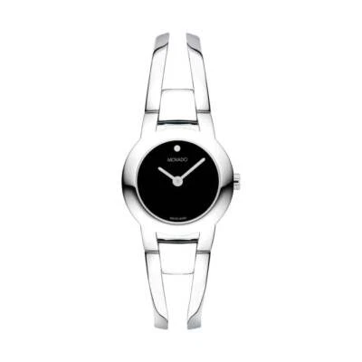 MOVADO IMPRESA 0607720 BLACK DIAL SILVER BANGLE STAINLESS STEEL WOMEN WATCH - Image 1 of 4