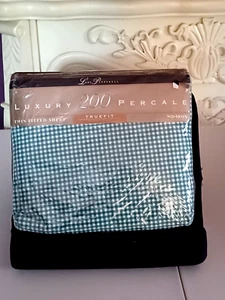 Lady Pepperell Twin Fitted Sheet Green & White Gingham Deep Pocket 14 inches NEW - Picture 1 of 2