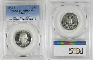 1993-S 25C PCGS PR70DCAM Silver Washington Quarter #1 - Picture 1 of 3