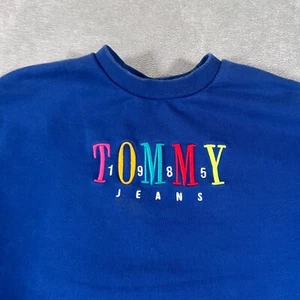 VTG Tommy Jeans Sweatshirt Mens Large Blue Crew Neck Pullover Embroidered - Picture 1 of 9