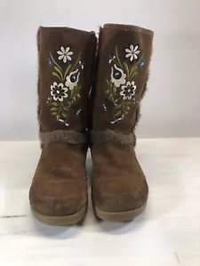 Y2k Fur Report Fairy Grunge Suede Boots - Embroidered Front Size 8.5 Fur Lined - Picture 1 of 8