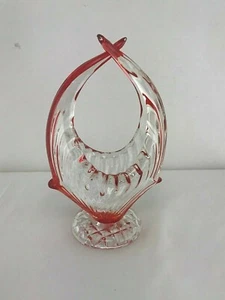 Cesta de vidrio soplado vintage de Murano, Italia, vidrio rojo y transparente 8" T x 5" W - Imagen 1 de 10