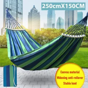 2-Person Striped Camping Hammock, Portable for Beach Backyard Travel - Picture 1 of 54