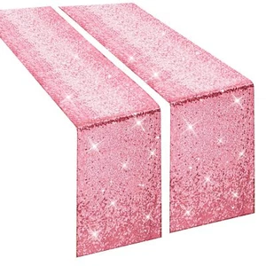 Pink Sequin Table Runners 12"x108" 2 Pack Glitter Runners for Wedding Party - Picture 1 of 7
