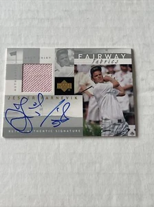 2002 UpperDeck Golf FAIRWAY FABRICS Event Used Relic AUTO Jesper Parnevik PINK - Picture 1 of 2