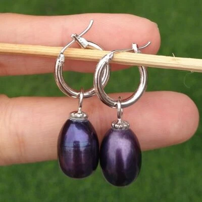 Perfect AAA 10x12mm South Sea Black Natural Pearl Earrings 14k White Gold P Hoop - Изображение 1 из 4