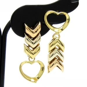 Vintage Tiffany & Co. Elsa Peretti Open Heart 18k Tricolor Gold Drop Earrings - Picture 1 of 9