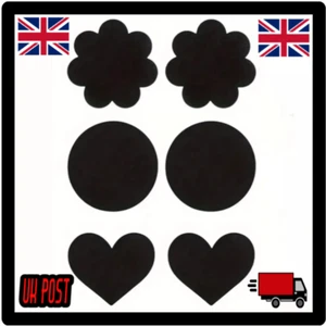 Nipple Breast Covers Women Men self adhesive pasties shaped BLACK UK - Picture 1 of 17