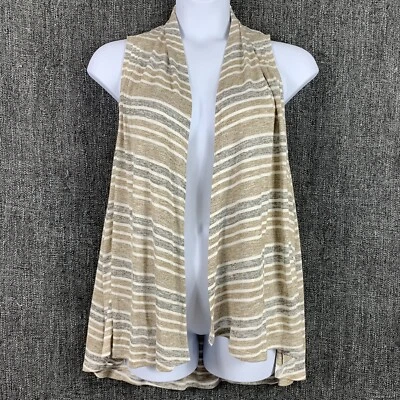 Cárdigan Mystree Pequeño Sin Mangas Frente Abierto Suéter Rayas Marrón Blanco Tostado Foto 1 de 4