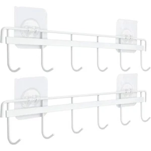 Rack Wall Mounted Pack Of 2 Adhesive Hooks Kitchen Rail Space Saving Utensil - Picture 1 of 7