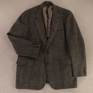 VTG Tweed Jacket L Gray Prince of Wales Check 100% Wool Blazer USA 1/4 Lined 44R - Picture 1 of 18
