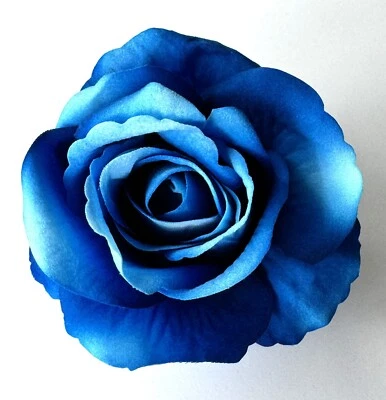 4" Royal Blue Velvet Rose Silk Flower Hair Clip Wedding Clip-On Pinup - Image 1 of 3