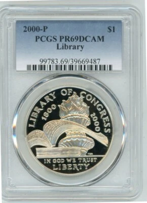 2000P LIBRARY OF CONGRESS COMMEMORATIVE $1 PCGS PR69DCAM Cert. 39669487 - Image 1 of 2