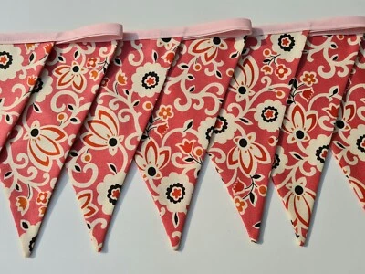 Banderas de tela florales de algodón rosa crema audaz flores silvestres de verano banderas de algodón Foto 1 de 3