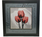Signierter inspirierender Believe-Druck mit Tulpenblumen im schwarzen Rahmen 