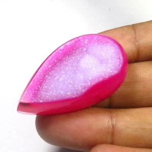 Pink Onyx Pear Agate Cabochon 40x23mm Natural Window Geode Gemstone DIY OND-1391 - Picture 1 of 15