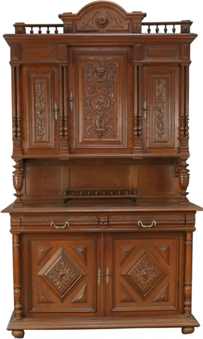 Antique French Carved Panel Doors Renaissance Henry II Oak Buffet Server Hutch Cover