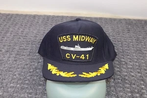 Vintage USS Midway CV-41 Hutkappe North Star hergestellt in den USA blau Druckknopflasche - Bild 1 von 9