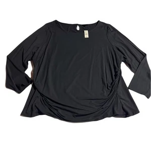Talbots Black Blouse Size 3X Ruched Sides Long Sleeve Fitted Pullover NWT - Picture 1 of 9