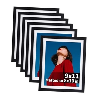  8x10 Picture Frames Set of 6, Display 8 x 10 9x11 matted to 8x10 Black - Image 1 of 4