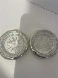 Lot Of 2 Crown Sterling Silver 4" Coasters Ashtray - Picture 1 of 5