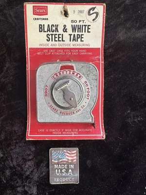 NOS 🔥 Sears Craftsman USA 50ft  Craftsman Black & White Steel Tape 3907 Vintage - Image 1 of 4
