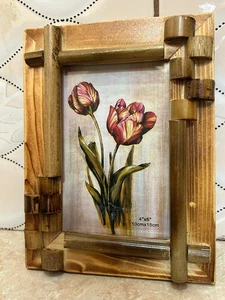 Handgefertigter rustikaler Holz Bilderrahmen Vintage Stil Bambus Design Wohndeko - Bild 1 von 7