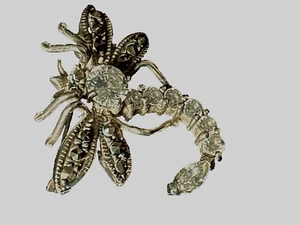 Vintage 925 Sterling Silver Marcasite Crystal Brooch Dragonfly Design 5.36g - Picture 1 of 12