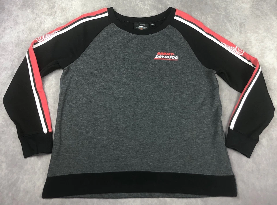 Camiseta Harley Davidson Para Hombre XL Bloque de Color Manga Larga Rojo Rayas Logo Estampado Foto 1 de 4