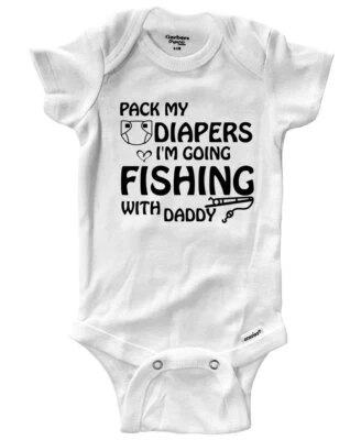 Baby Bodysuit One-Piece Clothes Pack My Diapers, I'm Going Fishing With Daddy - Image 1 of 3