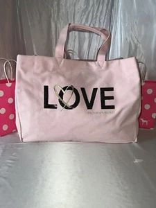 Victorias Secret LOVE Canvas Tote SO BIG Sequin Logo - Picture 1 of 4