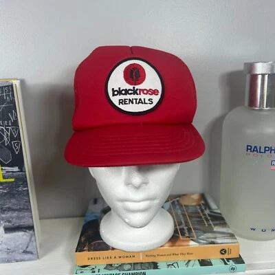 VINTAGE 1980s | Black Rose Rentals Red Trucker Hat One  Made In Canada - Image 1 of 4