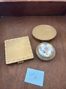 Lote de 3 compactos de maquillaje cosmético en polvo vintage de los años 50 acabado latón-oro - Imagen 1 de 4